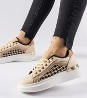 Sneakersy damskie - Beżowe sneakersy z brokatem Briercliff -39 - miniaturka - grafika 1