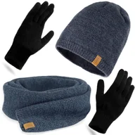 Czapki męskie - Nandy Polski Komplet Zimowy Czapka Szal Rękawiczki - Zest-Csr-17026-Grn-M - miniaturka - grafika 1