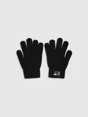 Rękawiczki - 4F Rękawiczki dzianinowe z wiskozą dziecięce - czarne L/XL - miniaturka - grafika 1