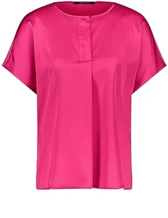 Taifun Damska bluzka z mieszanką materiałów, krótki rękaw, przecięte ramiona, koszulka z krótkim rękawem, okrągły dekolt, jednokolorowa, Luminous Pink, 36 - Bluzki damskie - miniaturka - grafika 1