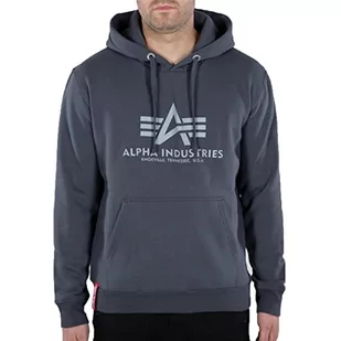 ALPHA INDUSTRIES Męska bluza z kapturem Basic Hoody Reflective Print, Szary czarny/odblaskowy, L - Bluzy męskie - miniaturka - grafika 1