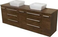 Szafki łazienkowe - Szafka łazienkowa antyczne drewno 210cm FOKUS z blatem i dwiema umywalkami - miniaturka - grafika 1