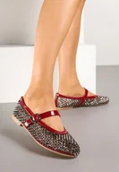 Baleriny - Czerwone Balerinki z Siateczki z Paskiem Ozdobione Drobnymi Cyrkoniami Varabis - miniaturka - grafika 1