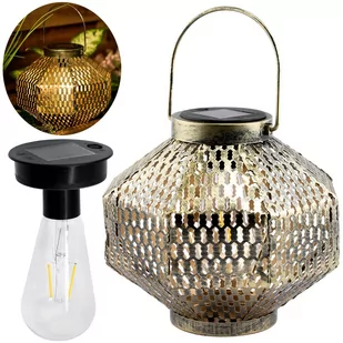 Lampa LED solarna Lampion ogrodowa filament LATARENKA wisząca metalowa miedziana - Lampy ogrodowe - miniaturka - grafika 1
