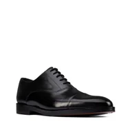 Półbuty męskie - Clarks Oliver Cap 2 [black leather] - rozmiar 45 - miniaturka - grafika 1