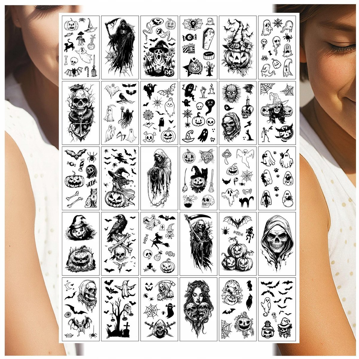 TATUAŻE ZMYWALNE DLA DZIECI CHŁOPCA I DZIEWCZYNKI HALLOWEEN 30 WZORÓW