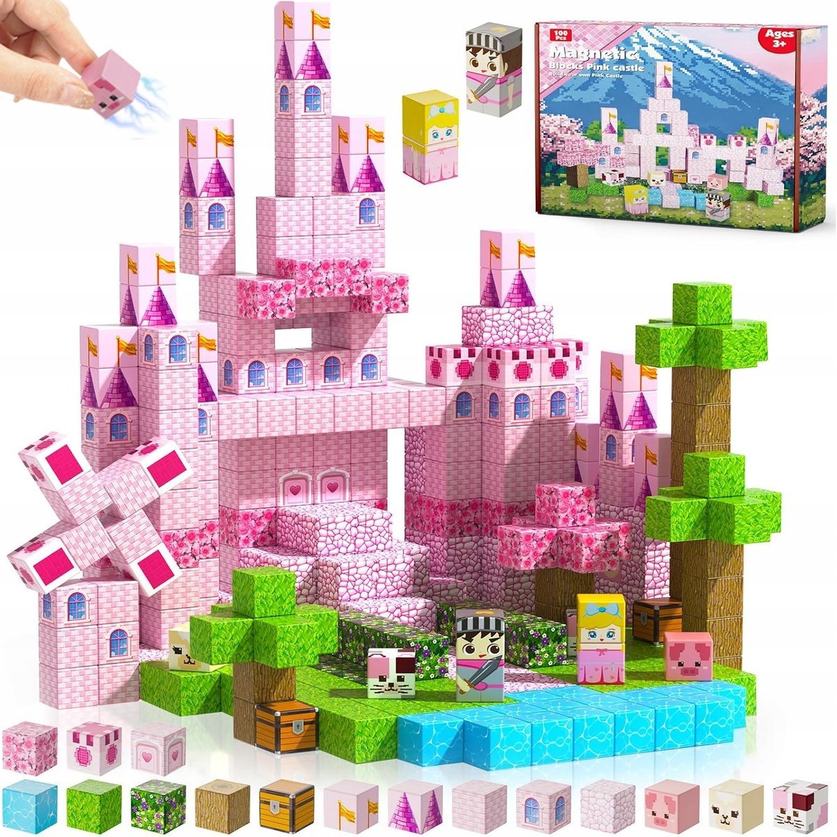 KLOCKI MAGNETYCZNE 100SZTUK MIX KLOCKÓW KONSTRUKCYJNYCH UKŁADANIE ZAMEK 3D