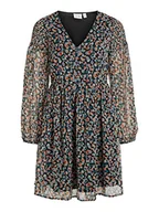 Sukienki - Vila Sukienka damska VIFALIA V-Neck L/S Dress/SU, czarna/AOP:Dotti, 38, Czarny/Aop: dotti, 38 - miniaturka - grafika 1
