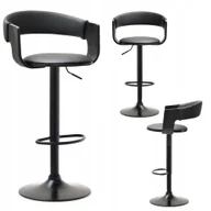 Taborety i hokery - Regulowany Hoker Z Oparciem Nr 35 Z Czarnego Drewna I Czarnej Skóry Eko - miniaturka - grafika 1