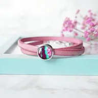 Bransoletki - Skórzana bransoletka z artystyczną przekładką: baltic marblepink - miniaturka - grafika 1