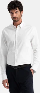 Ombre Klasyczna męska koszula SLIM FIT z tkaniny satynowej biała V1 OM-SHOS-0176 XXL - Koszule męskie - miniaturka - grafika 1