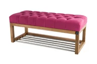 Ławki do przedpokoju - Ławka na buty 135cm EMRAWOOD drewno lite kolor naturalny siedzisko pikowane kolor różowy - miniaturka - grafika 1