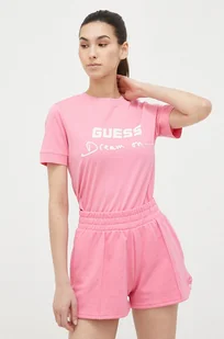 Guess t-shirt bawełniany kolor różowy - Koszulki sportowe damskie - miniaturka - grafika 1