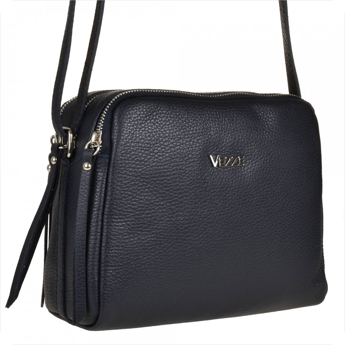 Modna skórzana listonoszka damska M granatowa