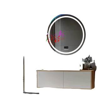 Lustro łazienkowe RGB, regulowane oświetlenie, zintegrowany głośnik Bluetooth, okrągłe 32x32 cale - Lustra - miniaturka - grafika 1