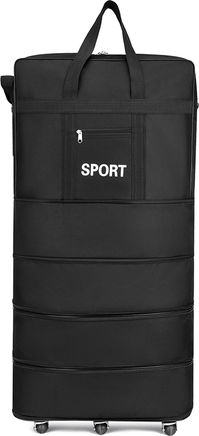 Składana torba podróżna na kółkach, czarna, 31 cali, z możliwością rozbudowy, idealna na podróże służbowe i wakacje