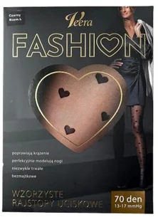 Veera Fashion Rajstopy wzorzyste 70 Den, Serca, rozm. S  Czarny - Rajstopy - miniaturka - grafika 1