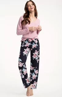 Piżamy damskie - Luna bawełniane piżama damska pudrowo różowa w kwiaty 614, Kolor róż pudrowy-granat, Rozmiar XL, Luna - Primodo.com - grafika 1