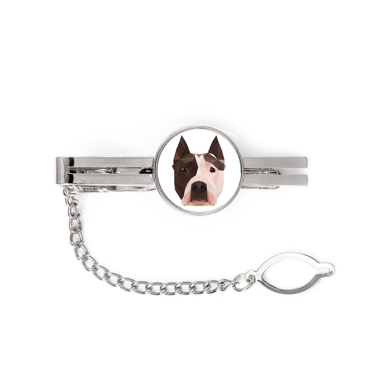 Amerykański Staffordshire terrier, Amstaff, Amstaf -geometryczna spinka ze zdjęciem i napisem do krawata Art-Dog