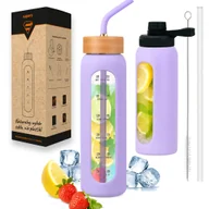 Shakery i bidony sportowe - Szklana butelka na wodę z motywacją miarką z 2 słomkami bidon z ustnikiem - miniaturka - grafika 1