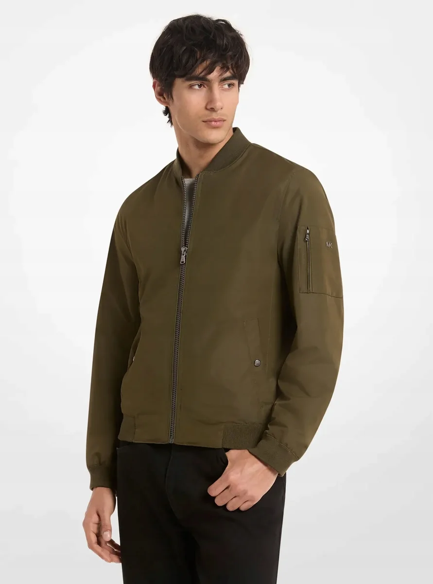 MICHAEL KORS KURTKA MĘSKA BOMBER NA ZAMEK Z POLIESTREM ZIELONA 3XL QAA*