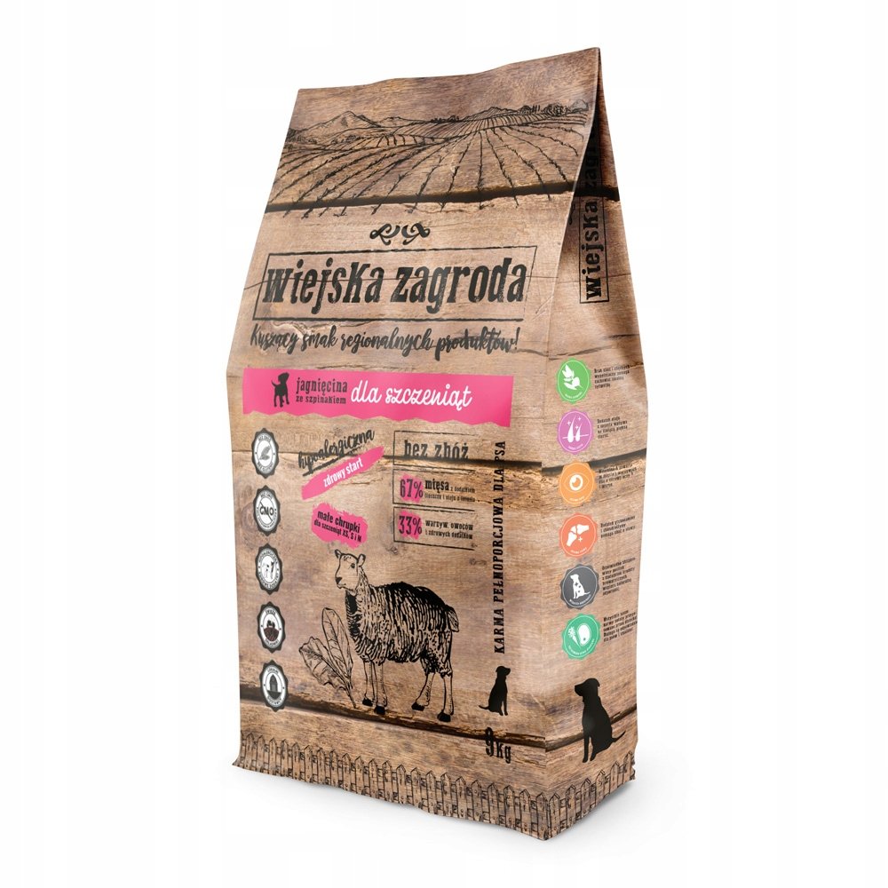 Wiejska Zagroda, Puppy, jagnięcina ze szpinakiem - 9 kg Dostawa GRATIS!