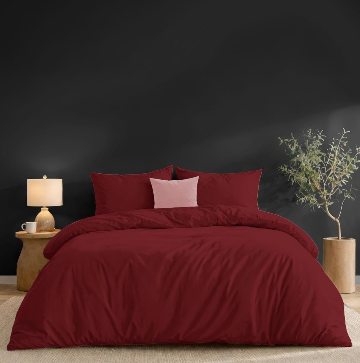 POŚCIELI KOMPLET MIKROFIBRA 200X200CM 2 POSZEWKI 50X70CM BORDO MIĘKKI