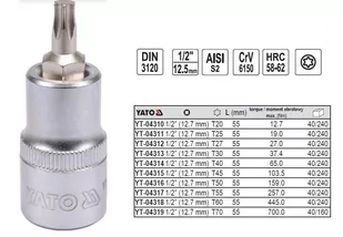 Yato KLUCZ TRZPIENIOWY TORX 1/2 T50 L55MM YT-04316 - Klucze i nasadki - miniaturka - grafika 1