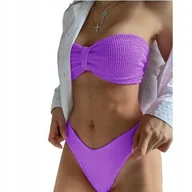 Stroje kąpielowe - Strój Kąpielowy Bikini Dwuczęściowy Bez Ramiączek Marszczenia Fioletowy S - miniaturka - grafika 1