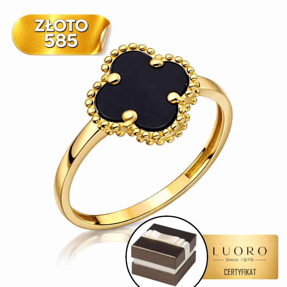 PIERŚCIONEK ZŁOTY 585 14K KONICZYNKA CZARNY KAMIEŃ ELEGANCKI R16