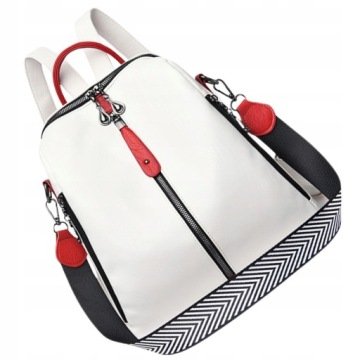 Biały Wodoodporny Damski Skórzany Plecak Pojemny 2w1 Szkoły Pracy Miejski