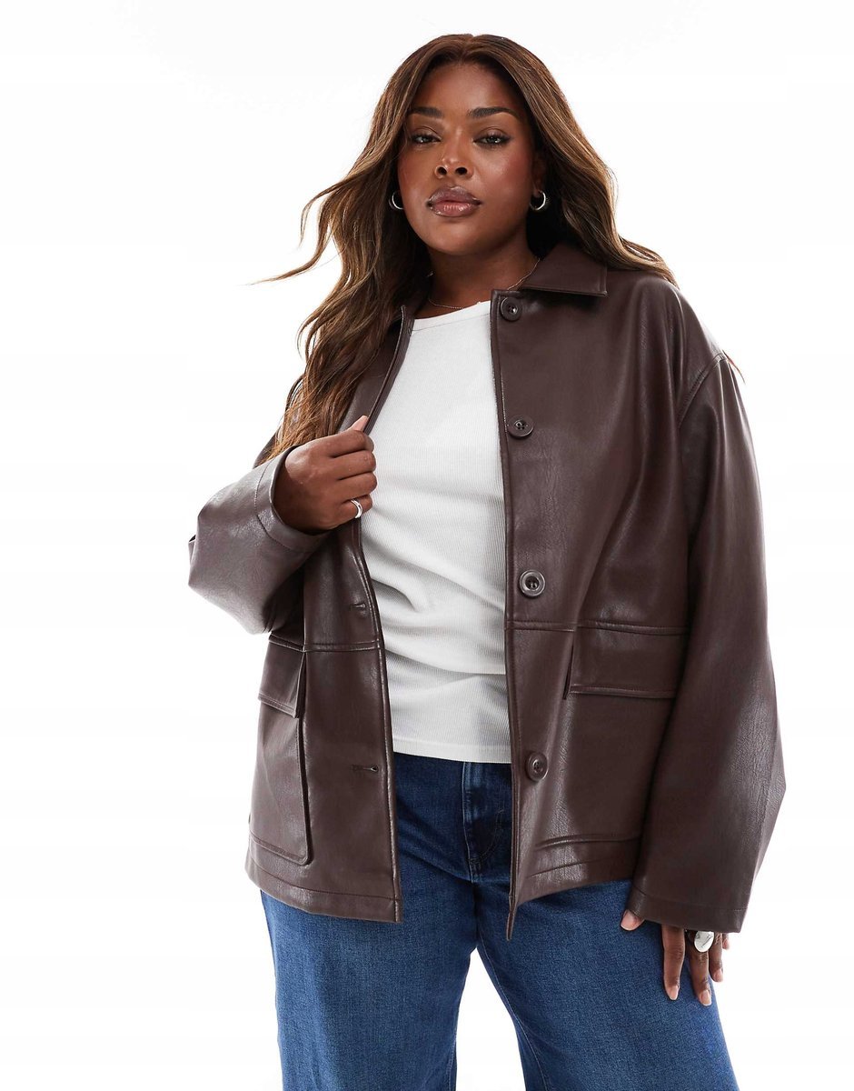 ASOS KURTKA DAMSKA PLUS SIZE Z EFEKTEM SKÓRY BRĄZOWA 52 1KA