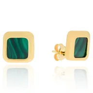 Kolczyki - Srebrne kolczyki pozłacane prostokąty z malachitem sztyfty pr. 925 - miniaturka - grafika 1
