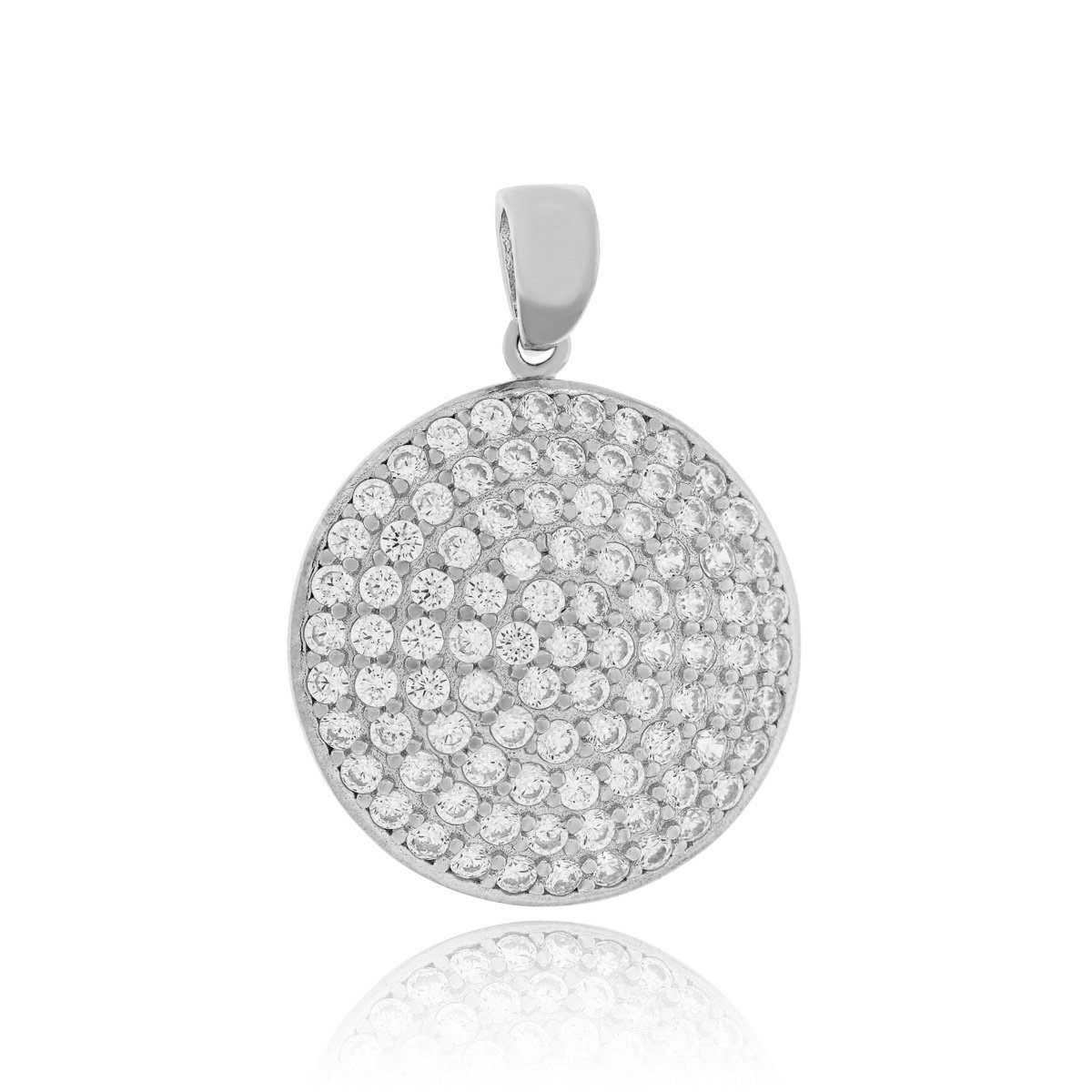 Srebrna zawieszka okrągła wypukła z cyrkoniami pr. 925