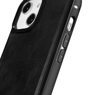 iCarer Leather Oil Wax etui pokryte naturalną skórą do iPhone 14 Pro Max (kompatybilne z MagSafe) czarny (WMI14220720-BK) - Etui i futerały do telefonów - miniaturka - grafika 1