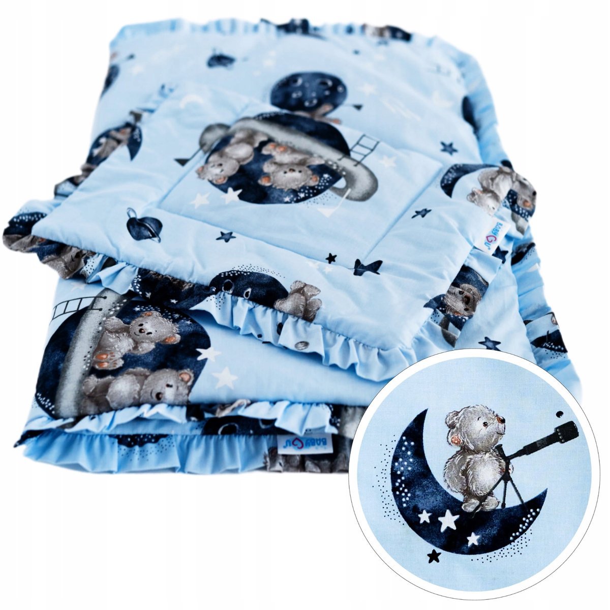 KOŁDERKA BEZPOSZEWKOWA Z FALBANĄ PODUSZKA NIEMOWLĘCA 75x55 cm BAWEŁNA BabyU