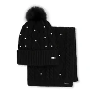 Czapki damskie - Zimowy komplet damski z perełkami czarny - miniaturka - grafika 1