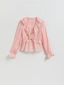 Bluzki damskie - Reserved - Bluzka z falbanami - różowy - miniaturka - grafika 1