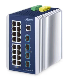 PLANET IP30 Industrial L3 16-Port Zarządzany Gigabit Ethernet (10/100/1000) Aluminium, Niebieski - Pozostałe akcesoria sieciowe - miniaturka - grafika 1