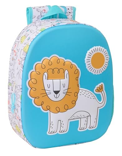 Safta LION 3D plecak szkolny, wzór 3D, dostosowany do wózka, idealny dla dzieci w różnym wieku, wygodny i wszechstronny, jakość i wytrzymałość, 27 x 10 x 33 cm, biały/niebieski, M, Casual