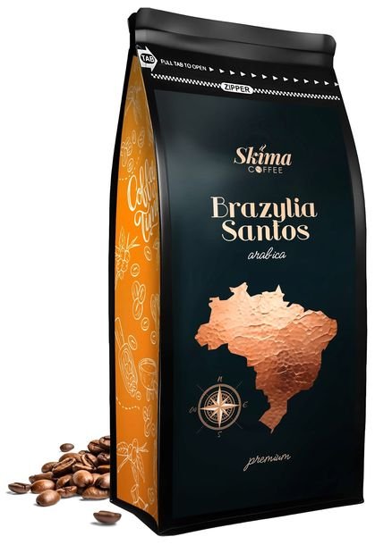 Kawa ziarnista 1kg BRAZYLIA SANTOS 100% ARABICA Świeżo Palona + GRATIS