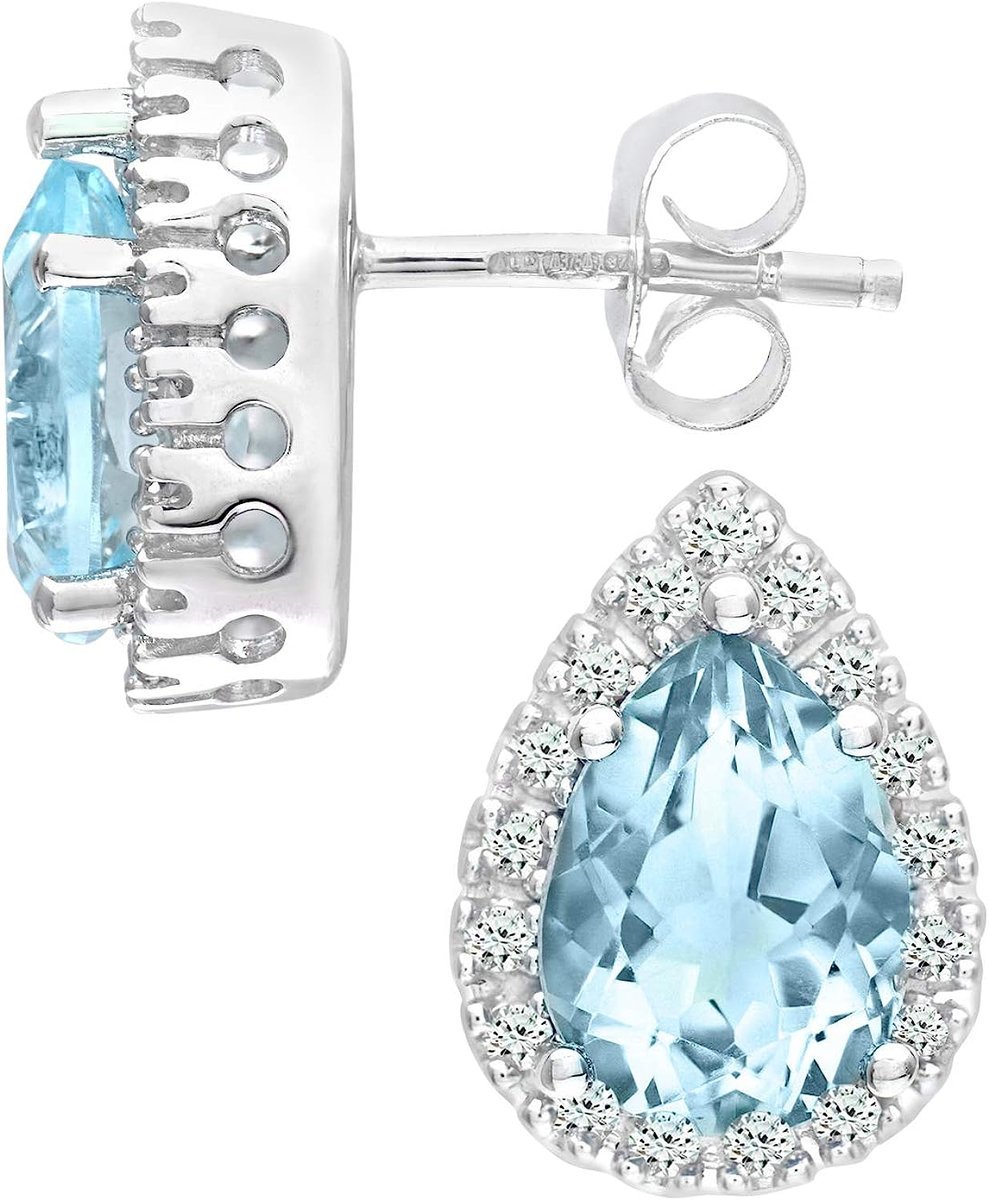Diamant Exquis Kolczyki Łezki Białe Złoto 9ct 375 Topaz Diamenty