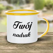 Kubki - Kubek metalowy, emaliowany 360 ml z żółtym uszkiem i rantem z Twoim nadrukiem - miniaturka - grafika 1