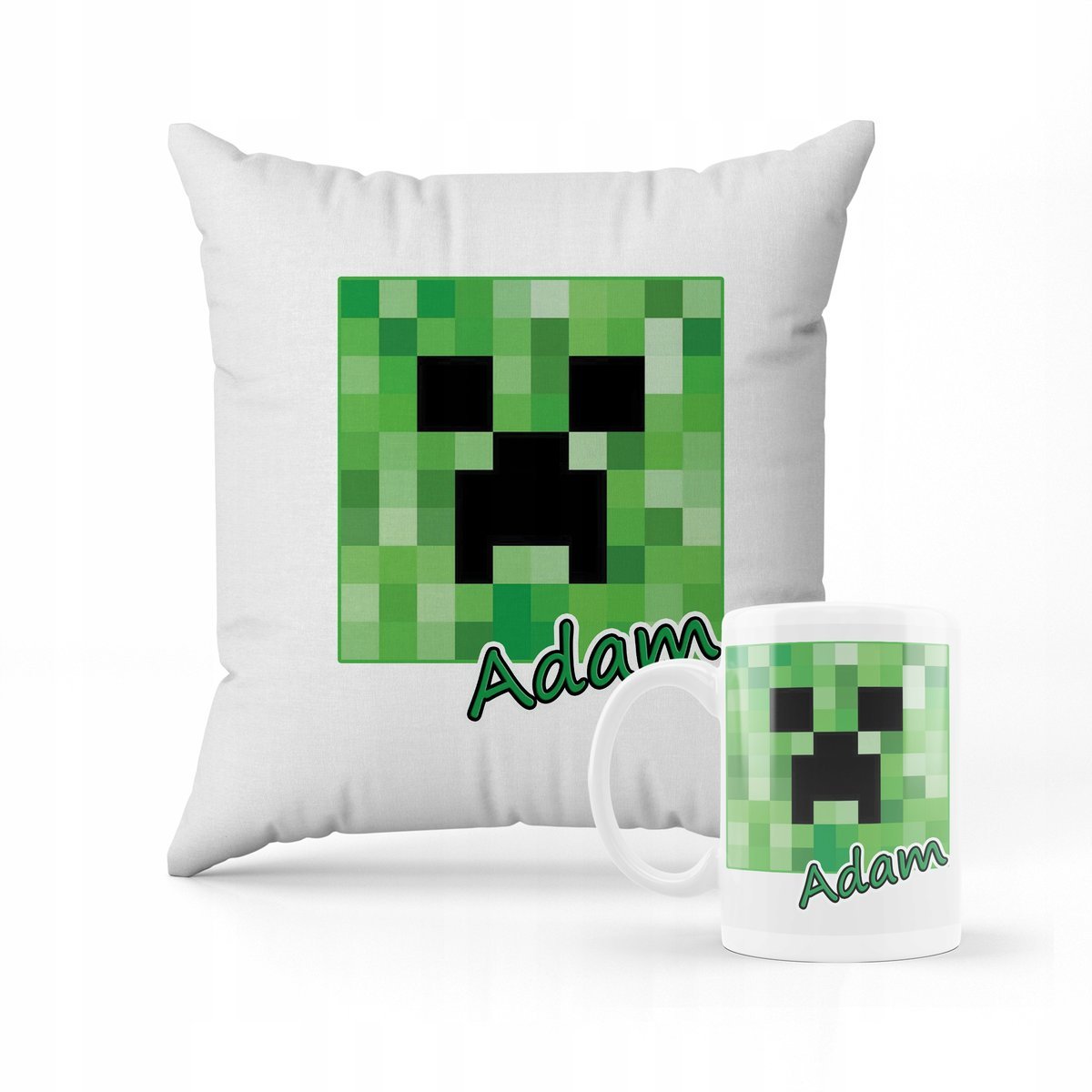 ZESTAW PODUSZKA + KUBEK Prezent Creeper Minecraft + IMIĘ