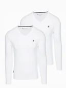 Koszulki męskie - Komplet męskich longsleeve'ów SLIM FIT 2-pak - 2x biały V4 Z103 r. L - miniaturka - grafika 1