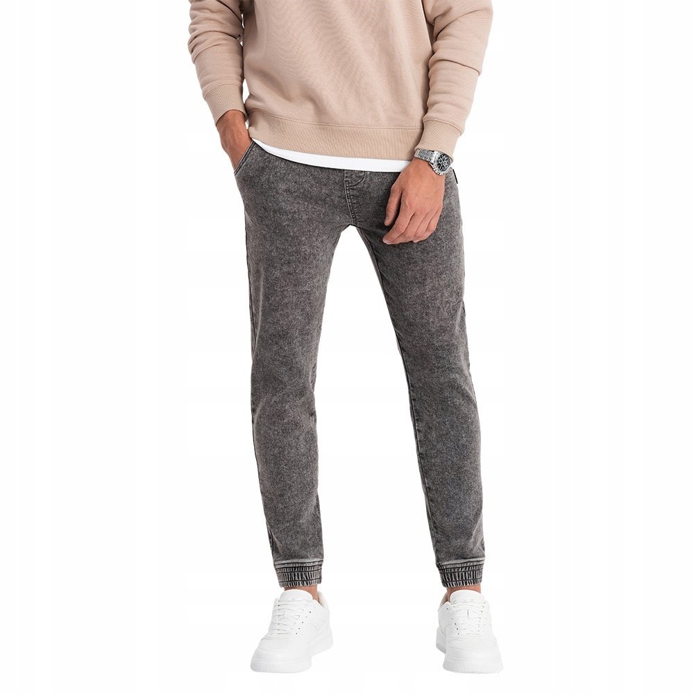 Spodnie męskie marmurkowe jeansowe JOGGERY szare V3 OM-PADJ-0133 XL