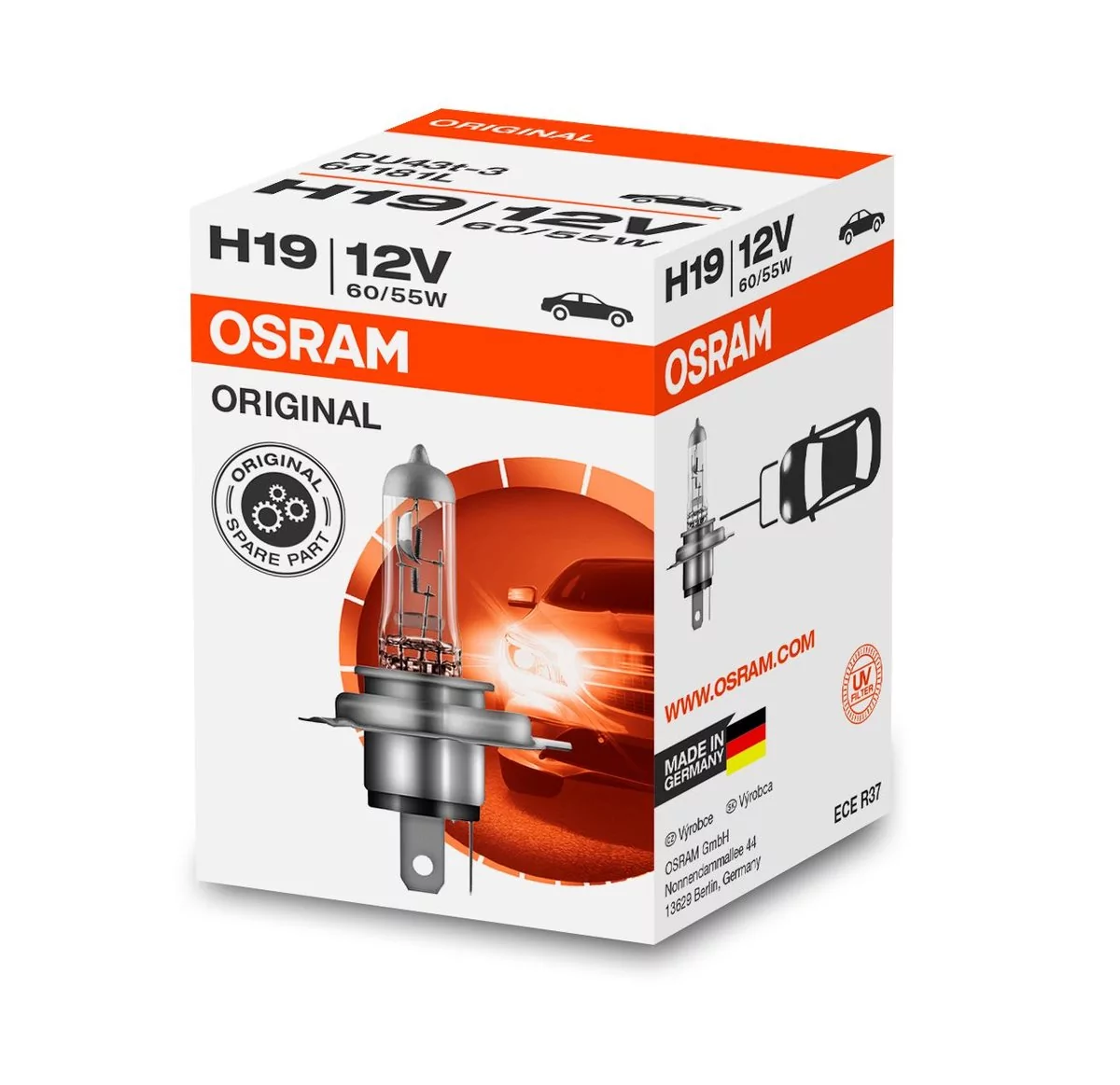 Osram 64181l H19, lampa halogenowa reflektor, 12 V samochodów osobowych, pudełko tekturowe