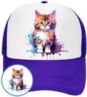 Czapki i chusty sportowe męskie - Czapka z Daszkiem Koty Kotek Kotki Niebieska z Nadrukiem Siatka Bejsbolówka - miniaturka - grafika 1