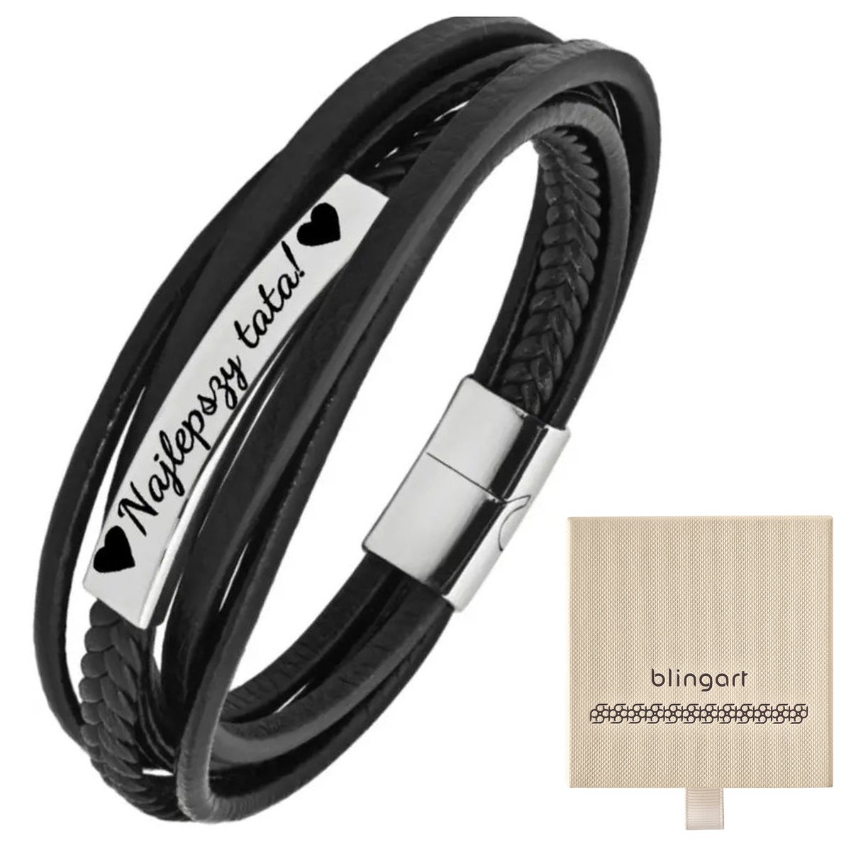 Bransoletka z grawerem skórzana męska plecionka