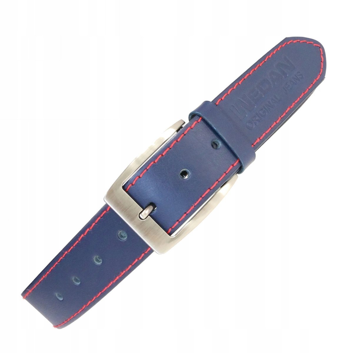 Pas Skórzany do spodni Wedan Granatowy z Czerwonym